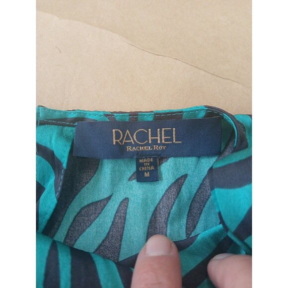Rachel Roy Blouse Top Womens M Teal Zebra Print Shoulder Pads Satin - Picture 5 of 7